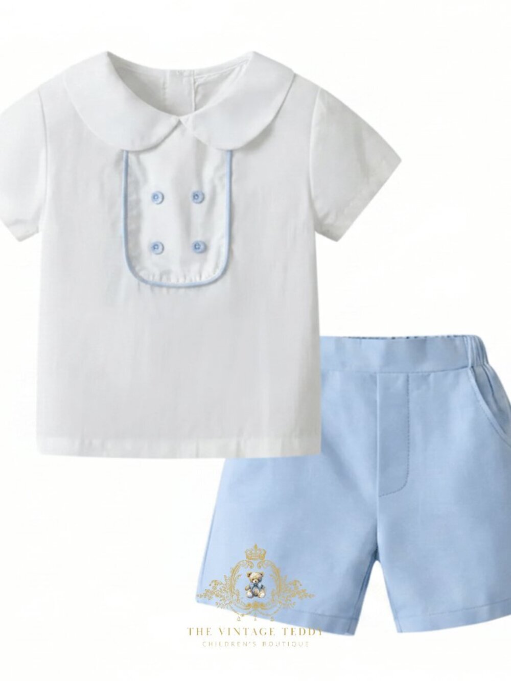 NWT Handsome Boys Matching Set Dress Shirt & Shorts 2-Piece Kids Outfit 3-6M - Picture 2 of 3